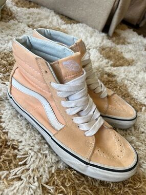 Vans Peach and White High-Top Skate Sneakers